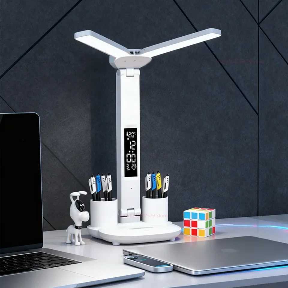 Double Headed Eye Protection Table Lamp LED Rechargeable Dimmable Desk Light Smart Display For Study Reading Bedside Night Light M251114