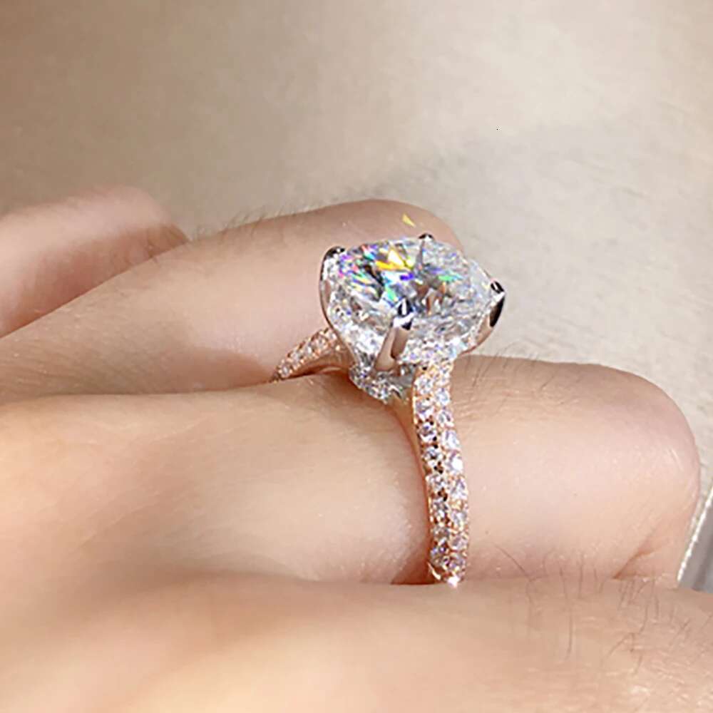 Custom Solid 18K Rose Gold Women Ring Moissanite Diamonds Oval Party Engagement Anniversary Wedding Ring Crown Trendy
