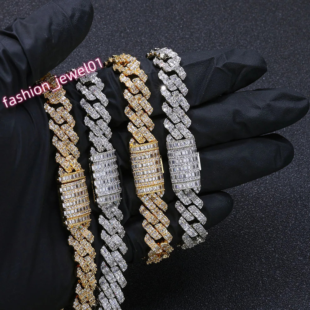 Hip Hop 10mm Width Diamond Cuban Link Necklace Gold Plated Men Prong Iced Out Cuban Link Chain Brass CZ Necklace Jewelries