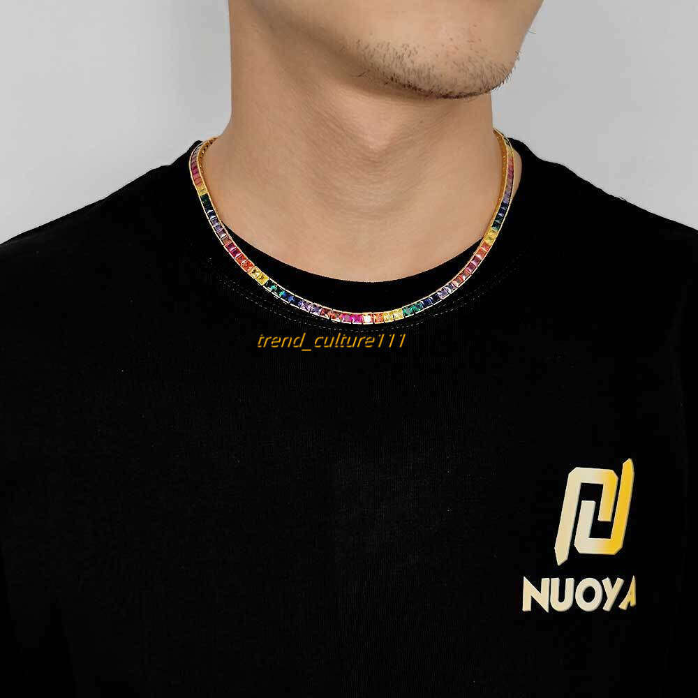 Hip hop personalized tennis chain necklace, copper inlaid with colorful T-shaped Moissanite, trendy necklace accessory