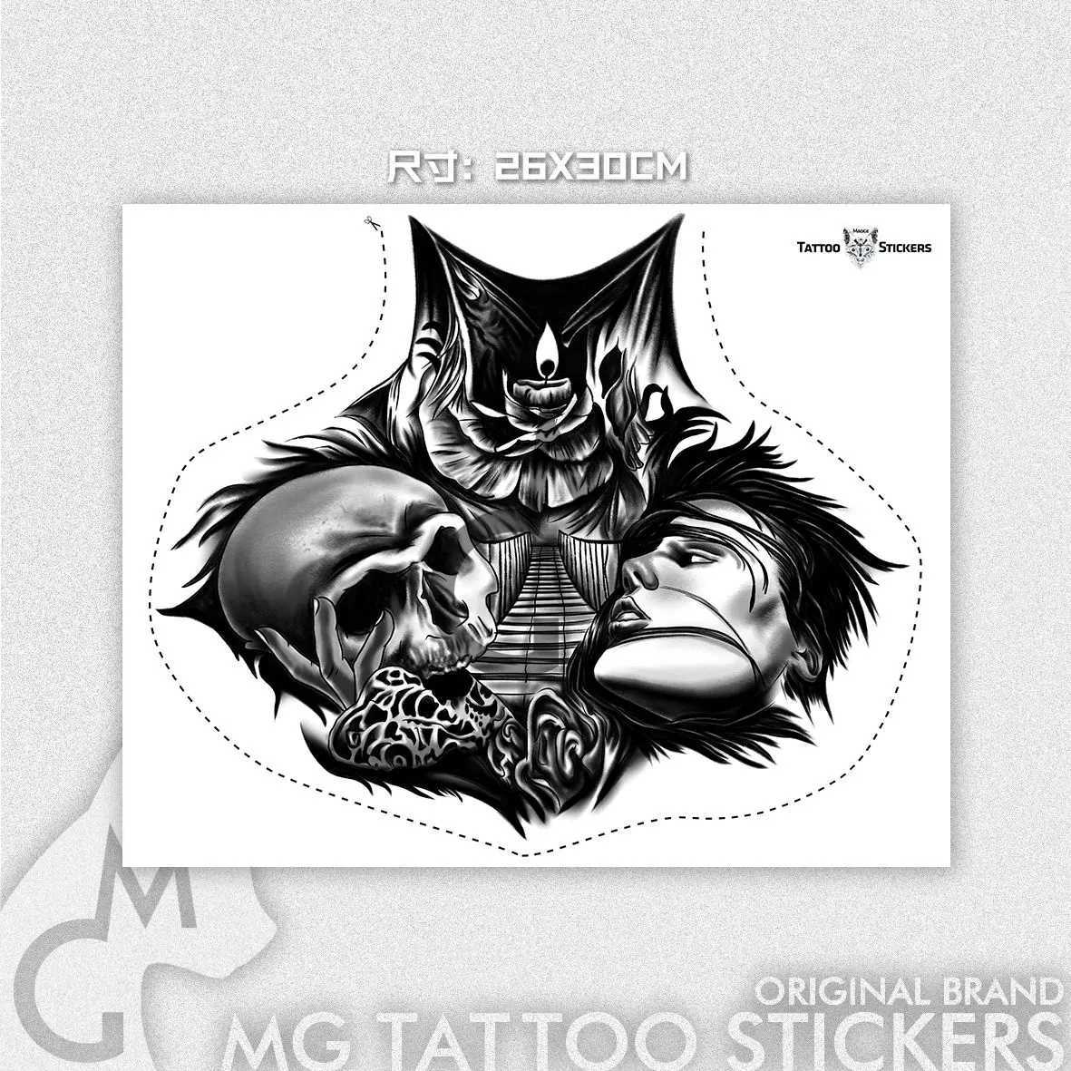 Womens Skull Fake Tattoo Mens Chest Art Tattoo Stickers Punk Skull Temporary Tattoo Waterproof Temporary TattooXJ25414