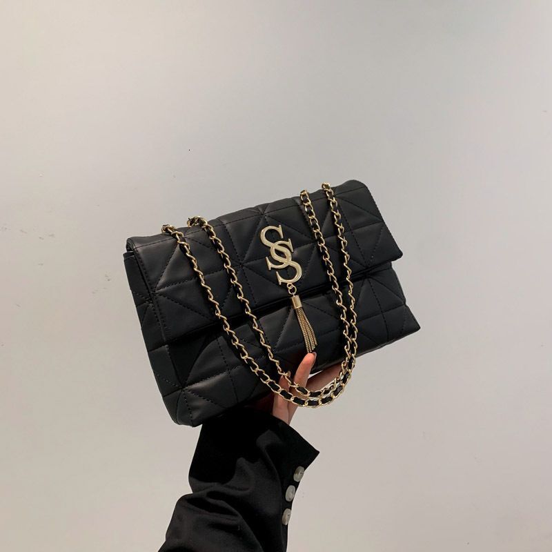 Women's Bags Versatile Commuting Textured Tassel Decorated Ladies Simple Solid Color Chain Messenger Bag For Women