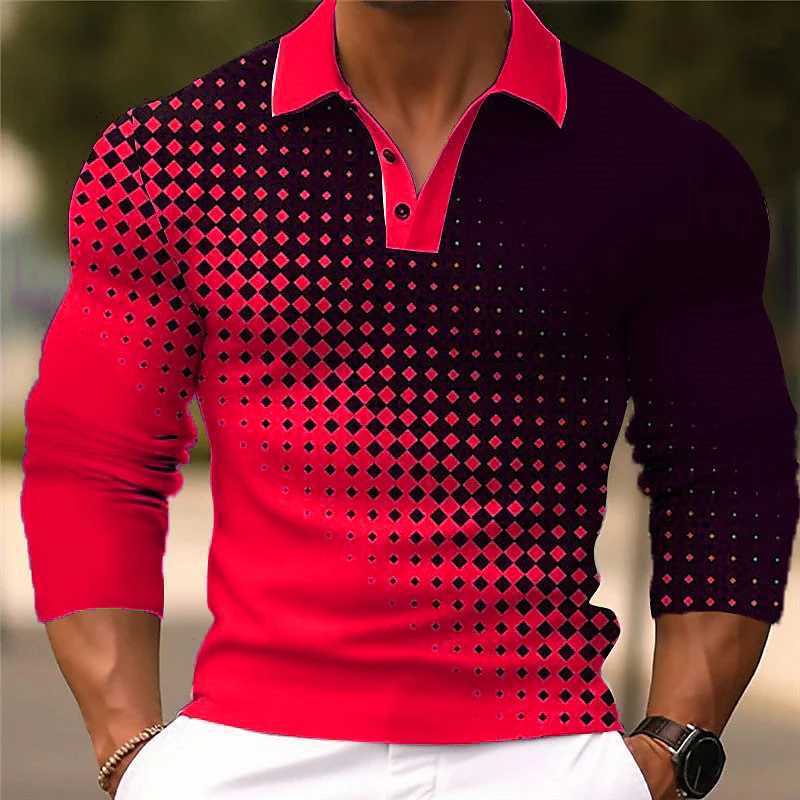Dot Pattern Mens Fashion Trend Polo T-shirt 6XL Plus Size Long Sleeve 3D Printed Street Polo Top T-shirt W250414