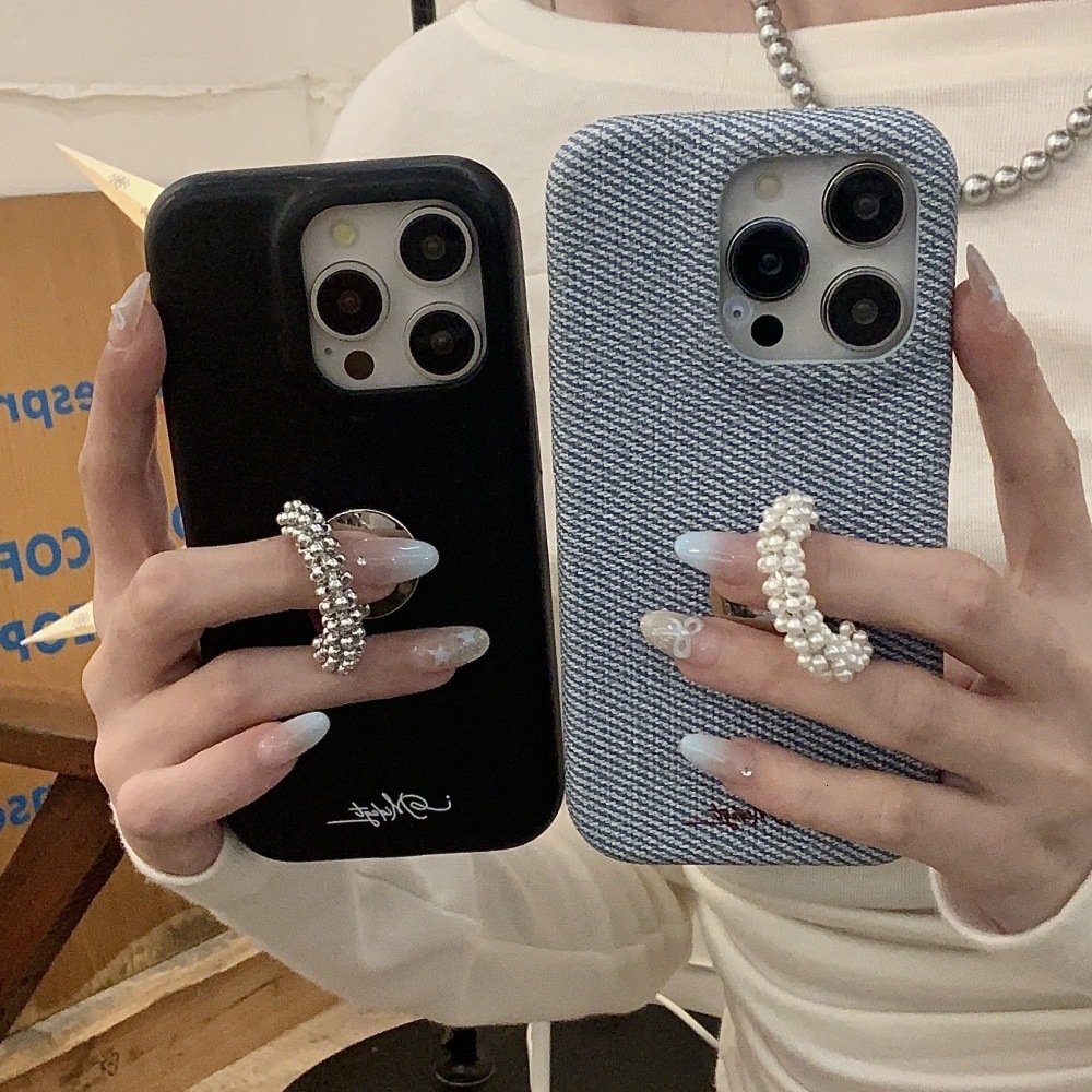 Bead Ring Stand Phone Case Compatible with iPhone 16/15 Pro Simple Niche Solid Color iPhone 14 Shockproof 13