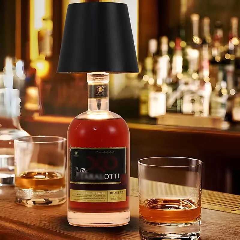 Wine Bottle LED Wireless Table Lamp 3-color Infinitely Dimmable USB Rechargeable Dining Table Lights Beverage Lamp Top touch M251114