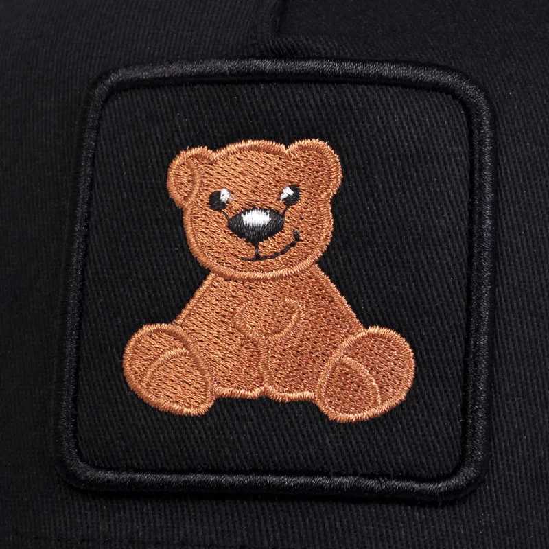 Unisex snap cap mens breathable mesh cap womens embroidered bear baseball cap mens cotton hip-hop bone truck cap W250414