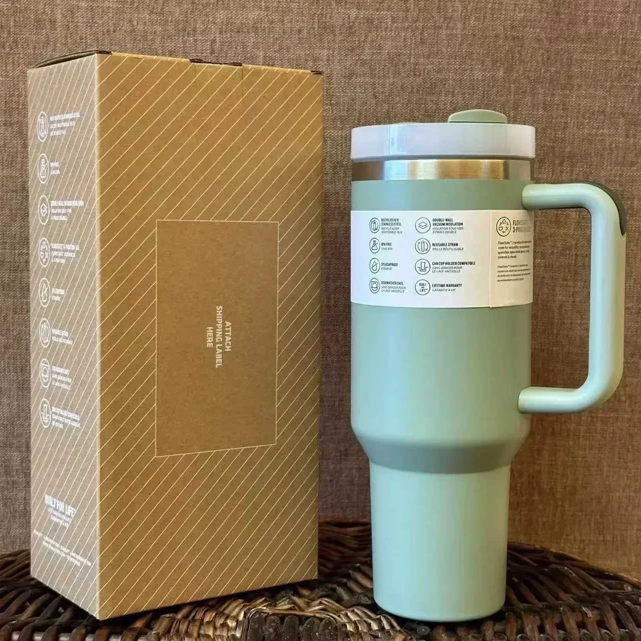 New Stainless Steel Vacuum Insulated Travel Mug 40ozLeak-Proof Tumbler with Straw for CarIced Coffee Cup for CampingPicnic C251114