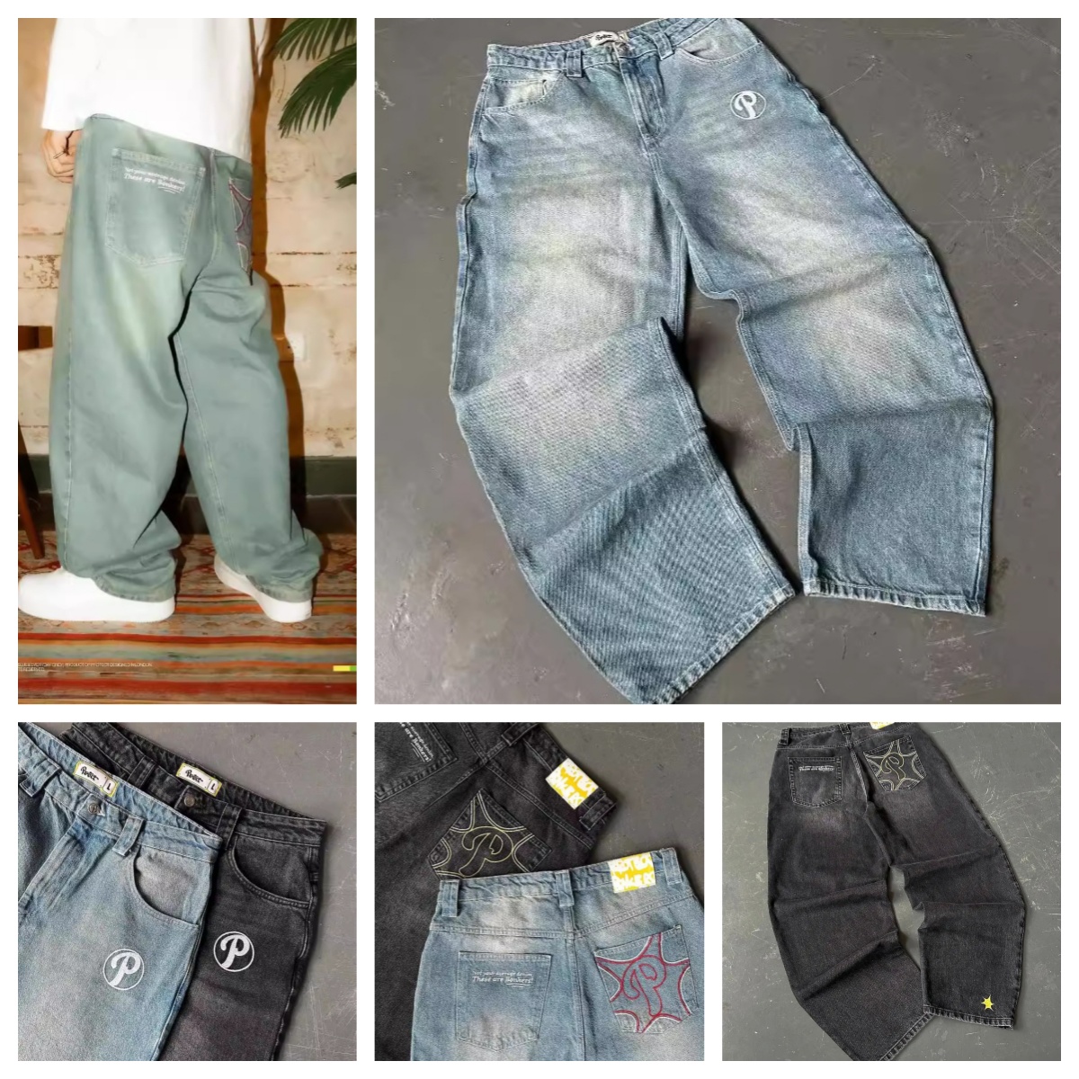 Designer Men's Jeans PROTECT Streetwear Y2K Men Denim Pants Harajuku Hip Hop Letter Pattern Vintage Blue Baggy Gothic Harajuku Women Mid Waist Wi