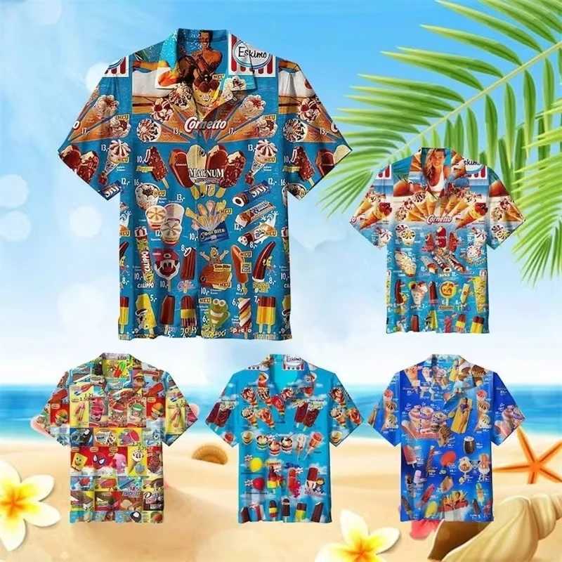 Trendy Cool Fashion ice cream shirt beach party 3D printed Hawaiian shirt unisex short sleeved oversized collar shirt W250414