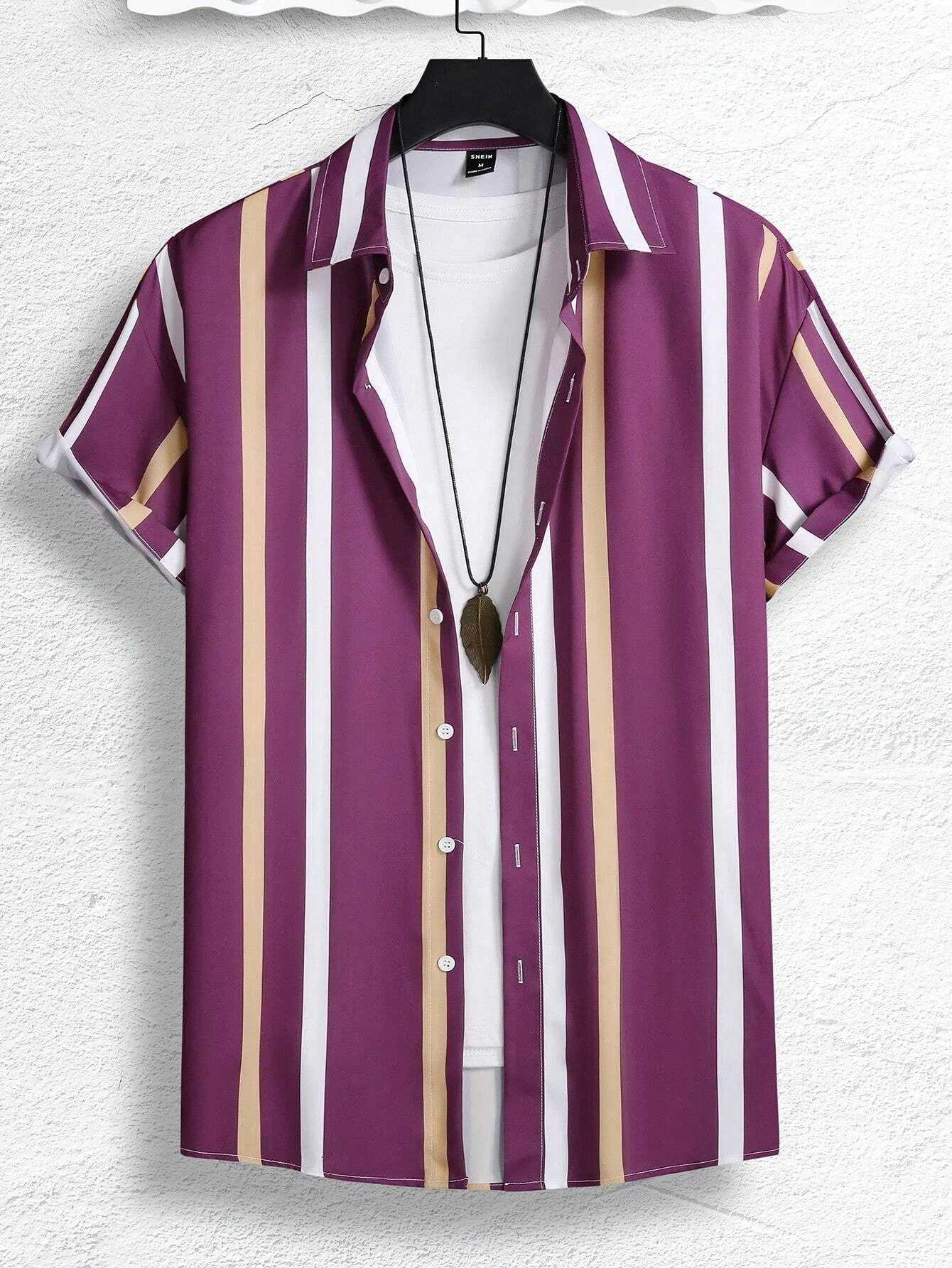 Men Women Shirts Colorful Striped Pattern Print Design Short Sleeve Shirts Fashion Button Short Sleeve Tops W250414