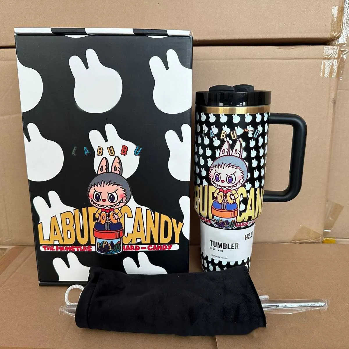 Kawaii Labubu Straw Cup Anime Portable Car Cup Cute 40oz Water Bottle Wholesale Cartoon Large Capacity Portable Car in Girl Gift X2506056