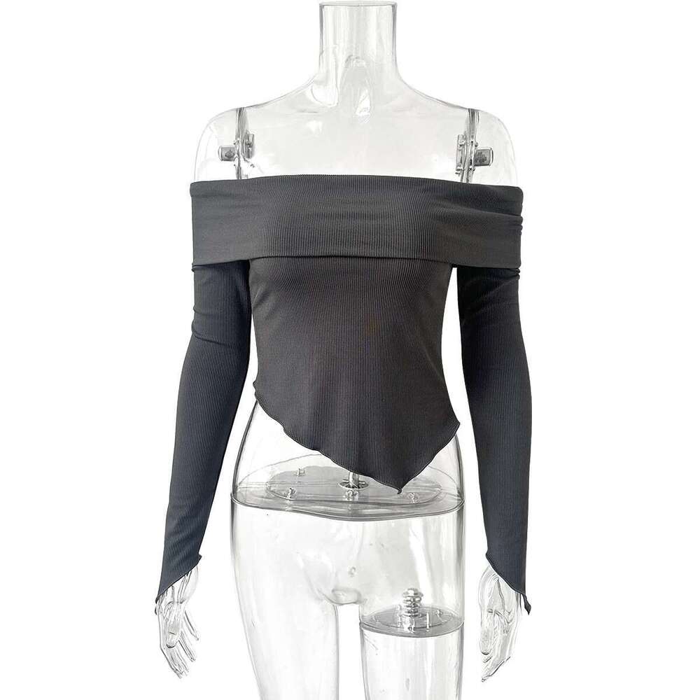 Sexy Strapless One e Neck Backless Long sleeved Short Spring Summer New Women's Slim Fit Top Party Nightclub