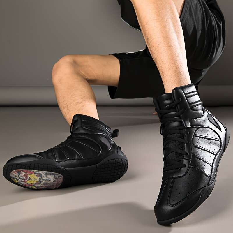 Men Slid Boxing Shoes Lace Up High Top Non Slip Comfy For Indoor Outdoor Gym Training Workout Competition All Seasons