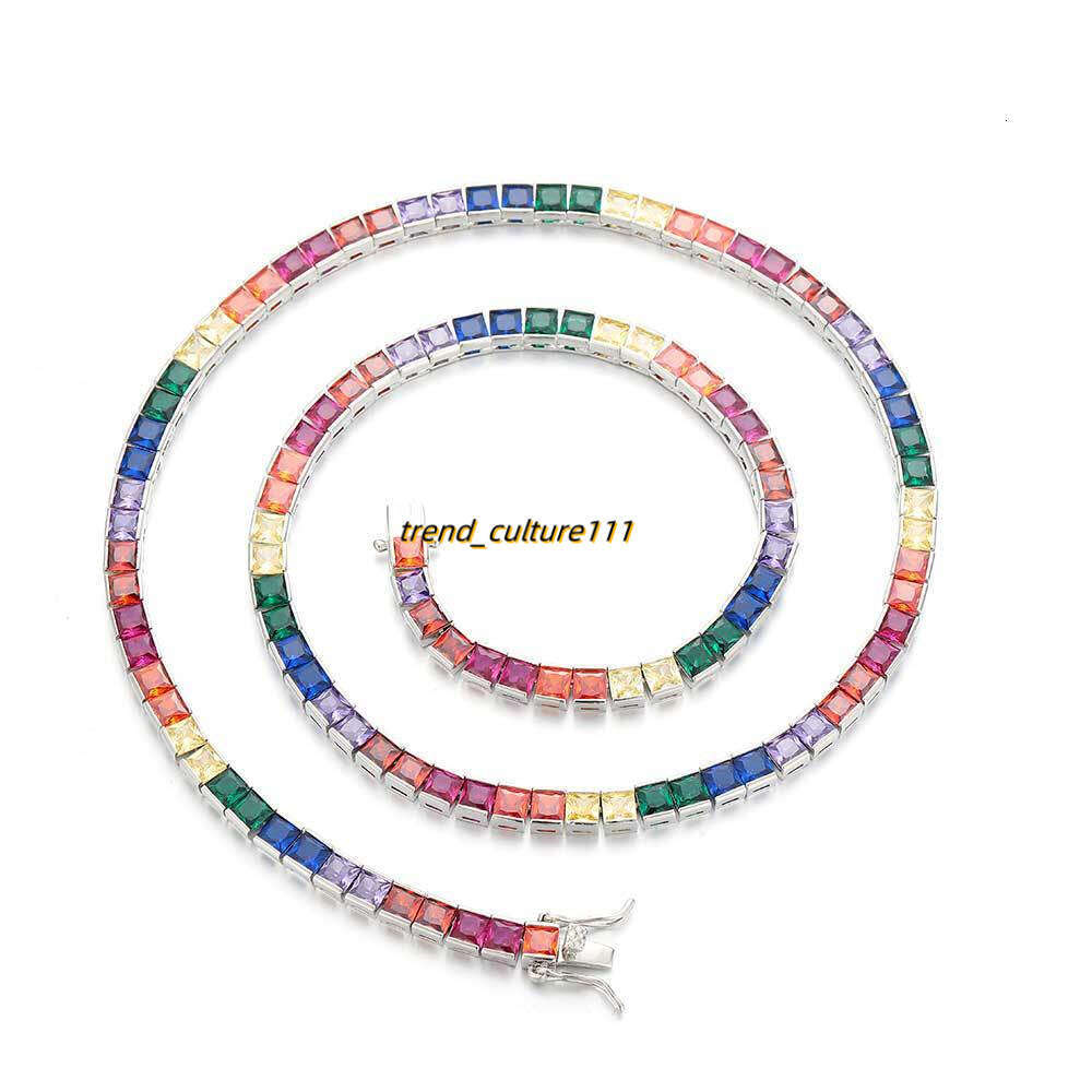 Hip hop personalized tennis chain necklace, copper inlaid with colorful T-shaped Moissanite, trendy necklace accessory