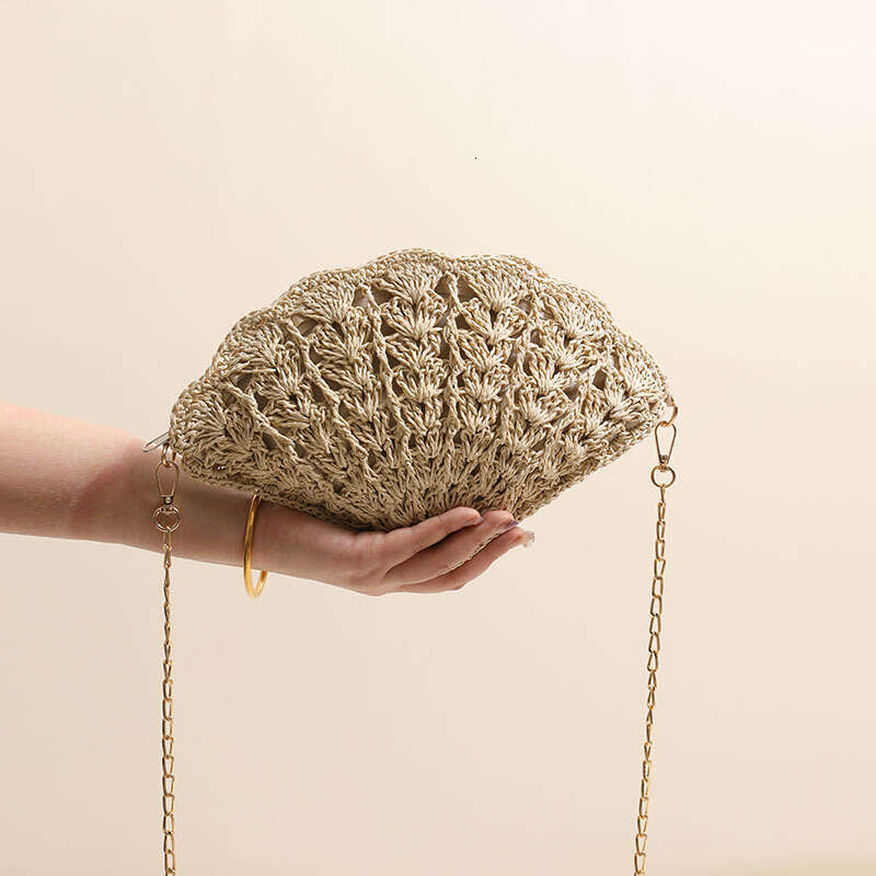 Handmade Beach Bag Fairy Shell Crossbody New Fashionable Hollow Fan Shaped Straw Woven Women's Seaside Vacation Beach Bag Kq2