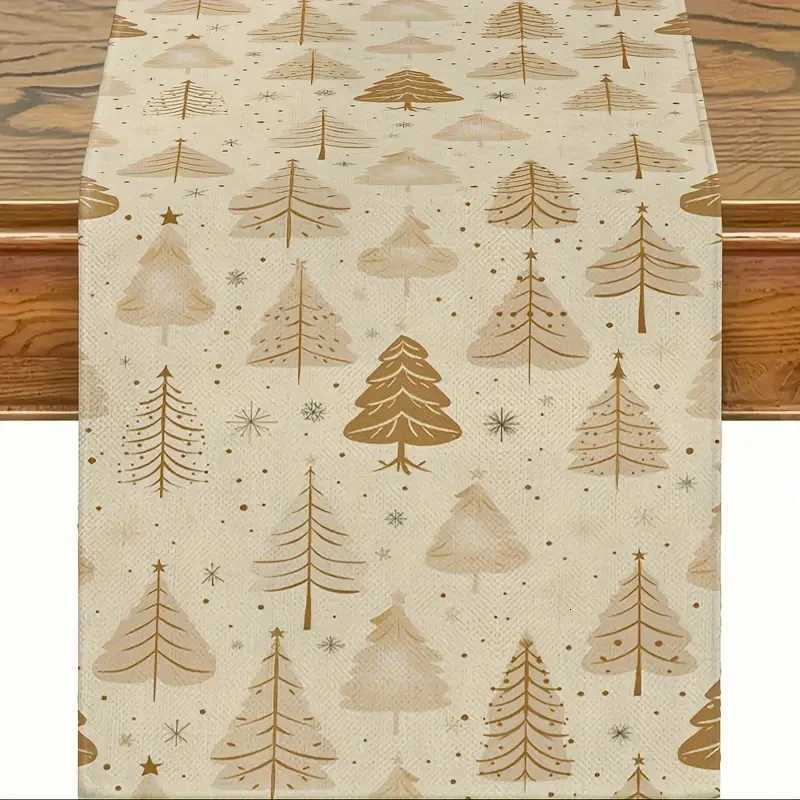 Christmas Bohemian style vintage Christmas tree table runner with golden pine and star design Festive and perfect for parties New Years Y251113