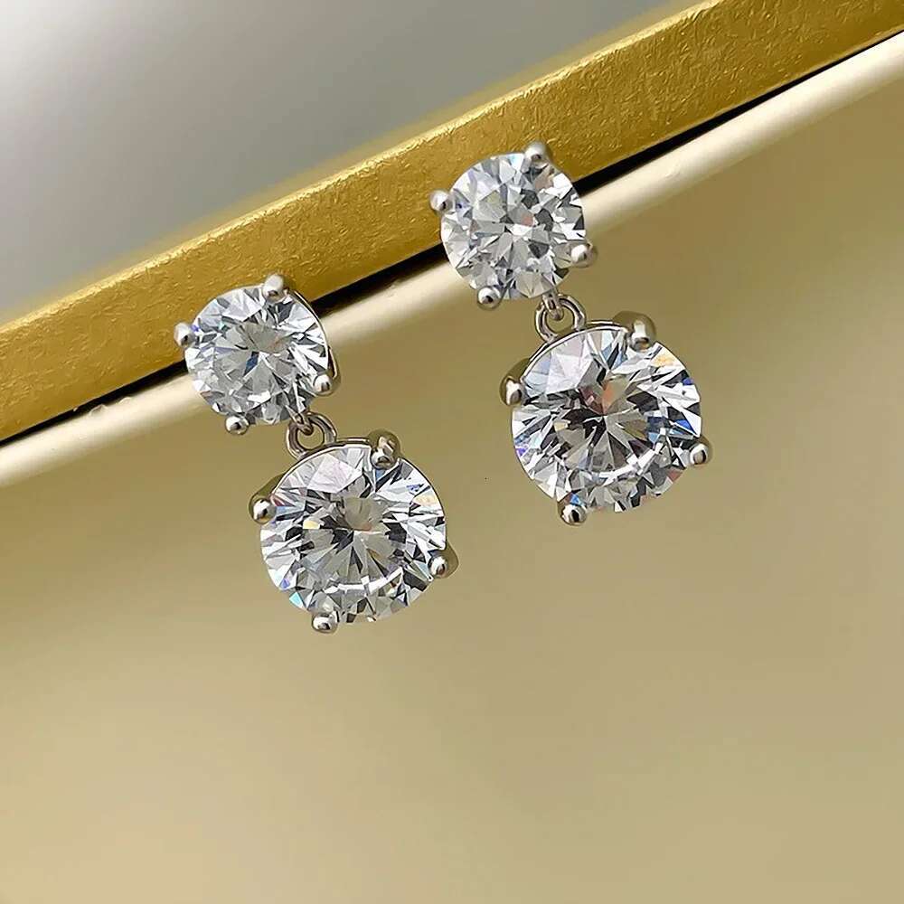 5.6cttw D Color Round Brilliant Cut Moissanite Diamond Drop Earrings with Certificate 925 Sterling Silver Stud Earring for Women