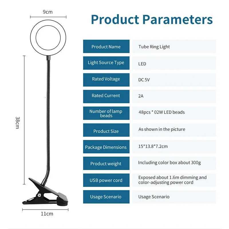 LED Desk Lamp Clip Light Rechargeable Dimmable Gooseneck Reading Light Office Lamp Plant Growth Light Portable Table Lighting M251114