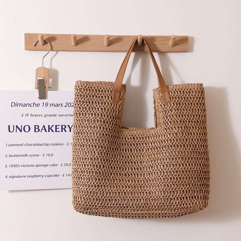 Handmade Beach Bag H Family's New Single Shoulder Simple And Large Capacity Handheld Straw Woven Beach Vacation Bag, Women's Bag Kq2