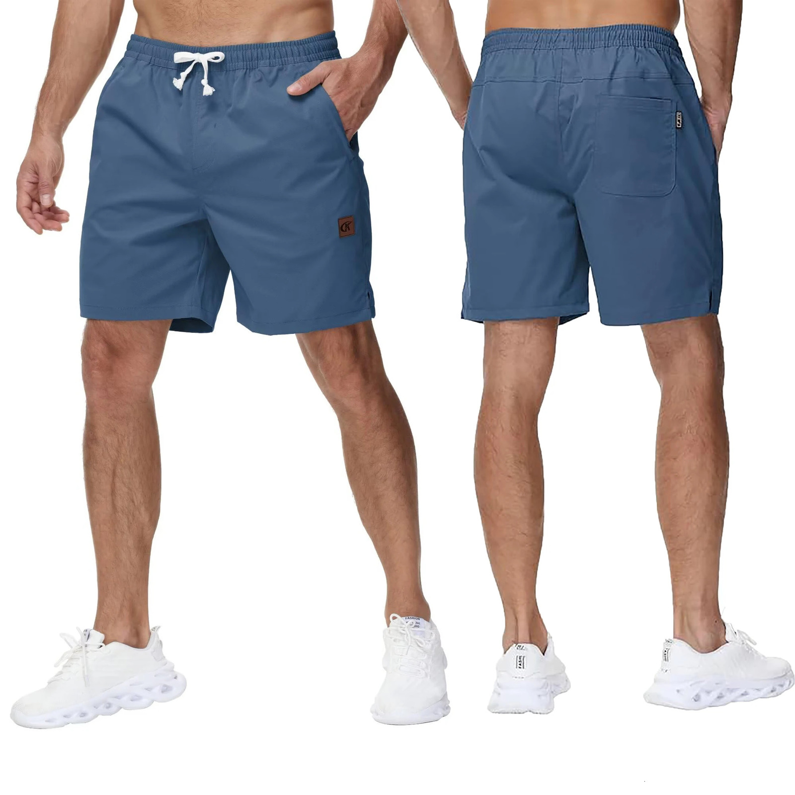 Mens casual running diagonal shorts highquality sports pants elastic 7inch with zippered pockets 250414Z