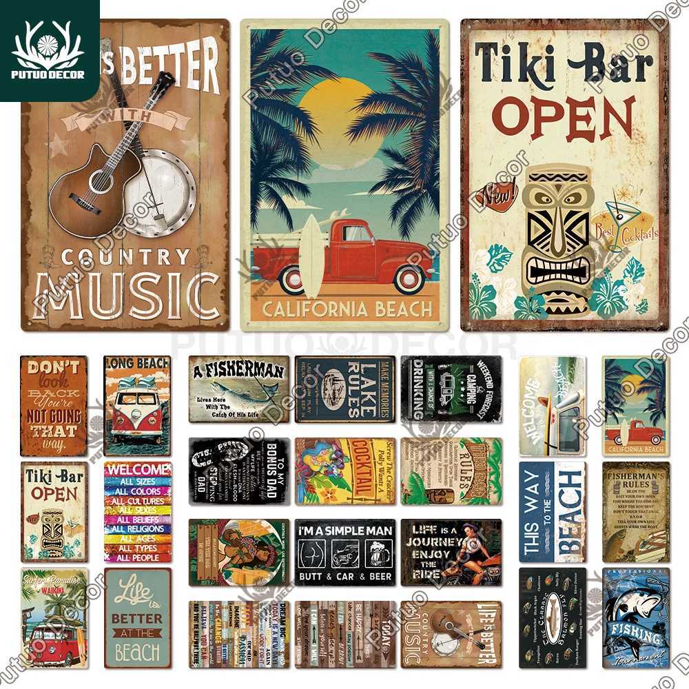 Putuo Decor Beach Vintage Plaque Metal Plate Retro Tin Signs Summer Wall Art Poster Seaside Tiki Bar House Room Iron PaintingM251114