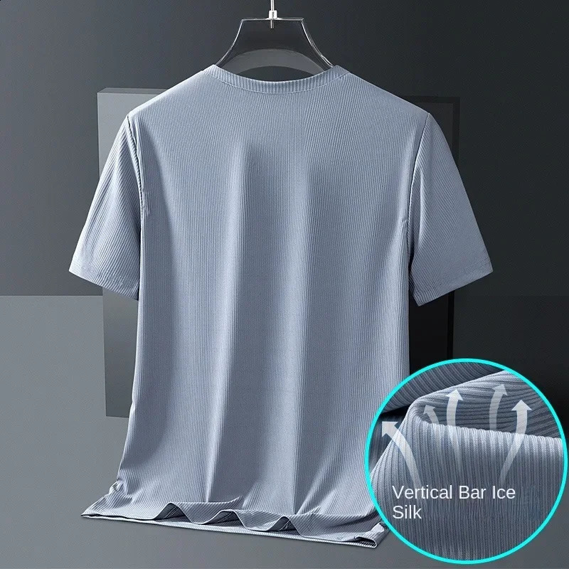 Plus Size L-8XL Ice Silk Traceless T-shirt Quick Drying Mens Light Solid Color Half Sleeve Top Silk BreathableMen T Shirt 250411