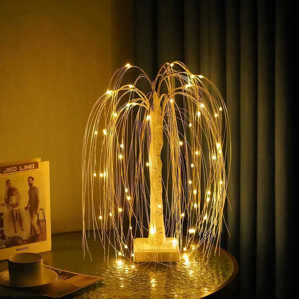 Fairy Tree Table Lamp DIY Willow Pearl Adjustable Branch USB/Battery Powered Gift Home Room Party Wedding Decoration Night Light M251114