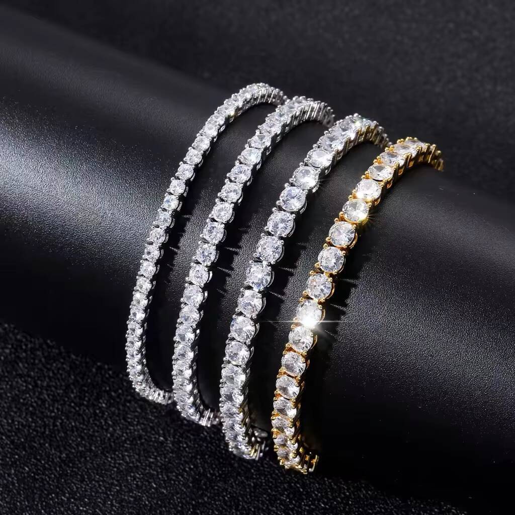 2Mm 3Mm 5Mm 14K 18K 925 Silver Hip Hop Big Oval Baguette Lab Diamond Vvs Cluster Moissanite Tennis Chain Bracelet