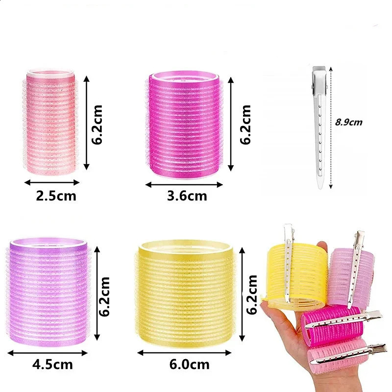 45pcs/set Self-grip Hair Rollers With Clips Black Heatless Roller Jumbo Sticky Hair Roller Set Salon Hair Dressing Curlers 250409