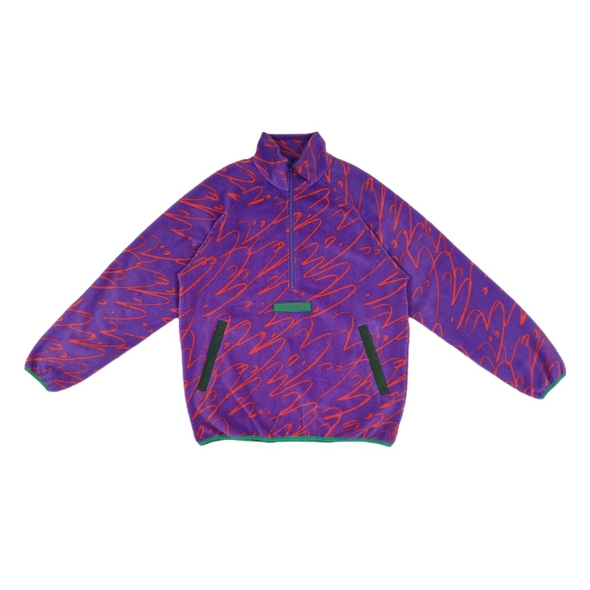 Men's Purple Graffiti Polar Fleece 1/2 Zip Sweatshirt Loose fit Stand-up collar Long sleeve top with Elastic cuffs and hem