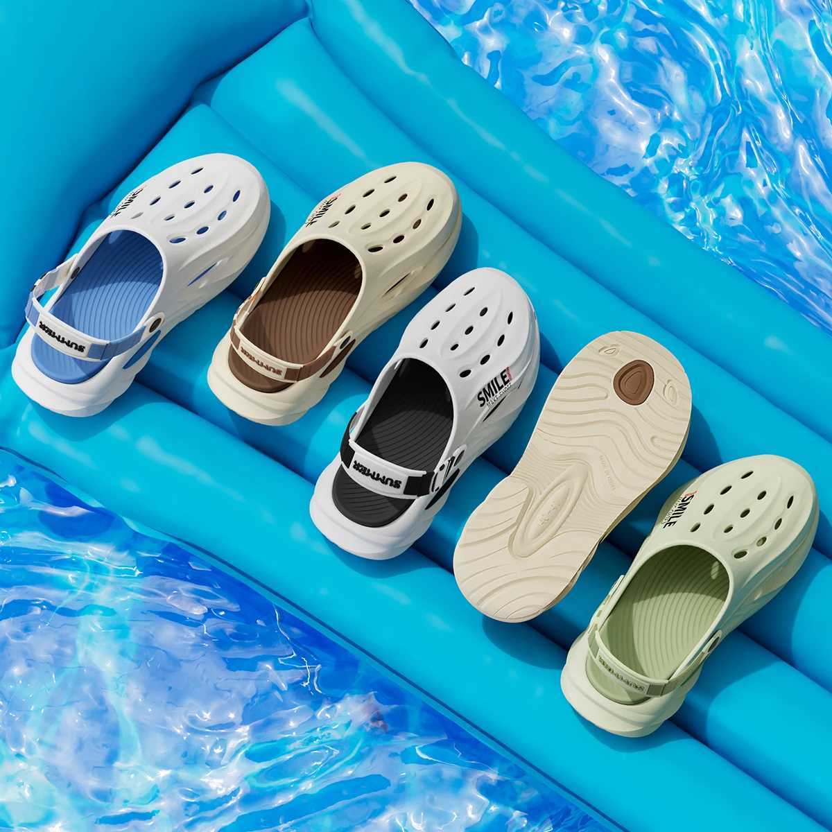 Thick soled mens hole beach shoes with sliding in outdoor sliders comfortable outdoor sliders W250414