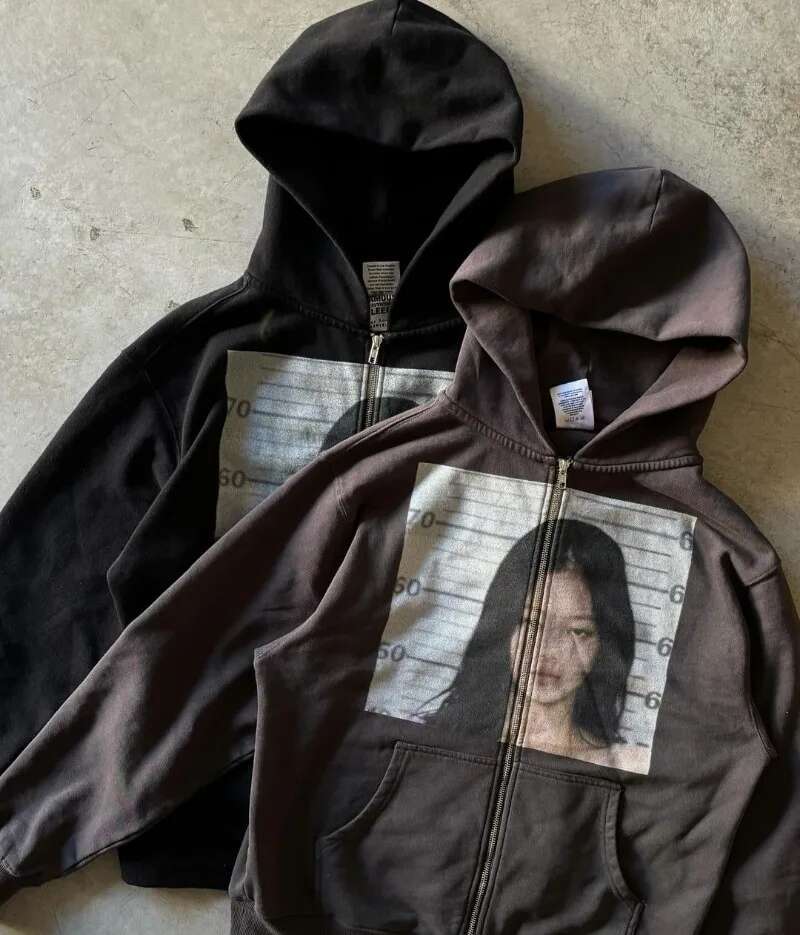 Retro Style Pattern Hoodie Y2k Streetwear Fashion Printing Spring Autumn Men Women Loose Casual Sweatshirt with Zipper