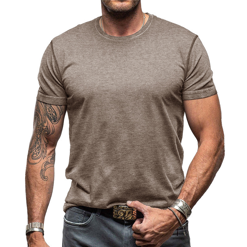 Mens summer short sleeved T-shirt mens basic top solid color round neck base shirt men