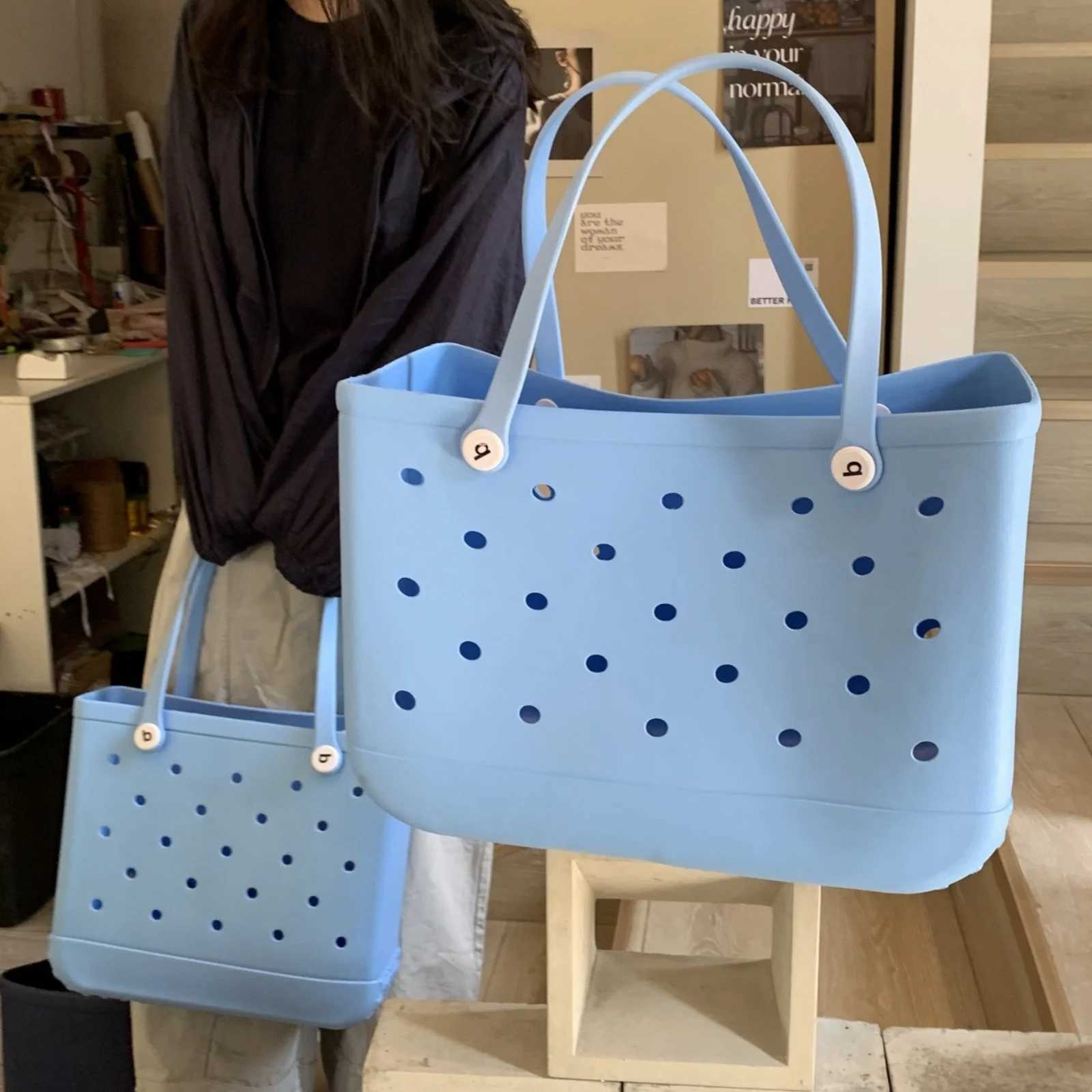 S/M/L Women Beach Tote Bag EVA Waterproof Travel Picnic Storage Handbag Shopping Shoulder Handbag Jelly Sac Croc Beach Tote BagC250412