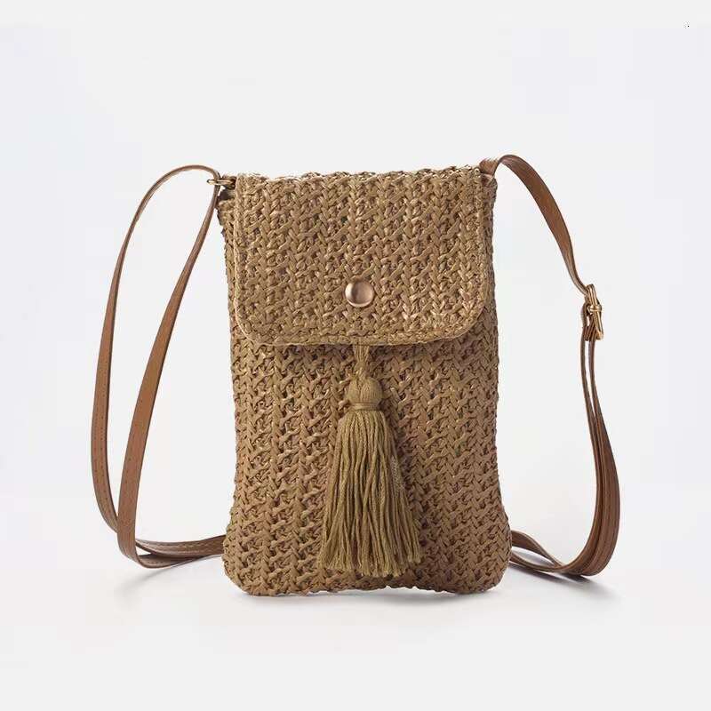 Handmade Beach Bag 2024 Summer New Hanins Fashion Mini Phone Diagonal Straddle Solid Color Grass Woven Women's Bag Kq2