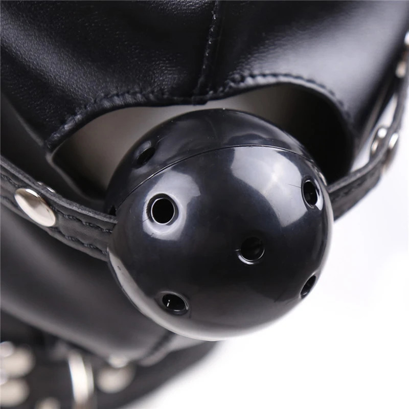Fully Enclosed Black Soft PU Head Hood for Cosplay Fanatics Gimp Mask Leather with Mouth Gag Ball Couple Game Headgear Props 250410
