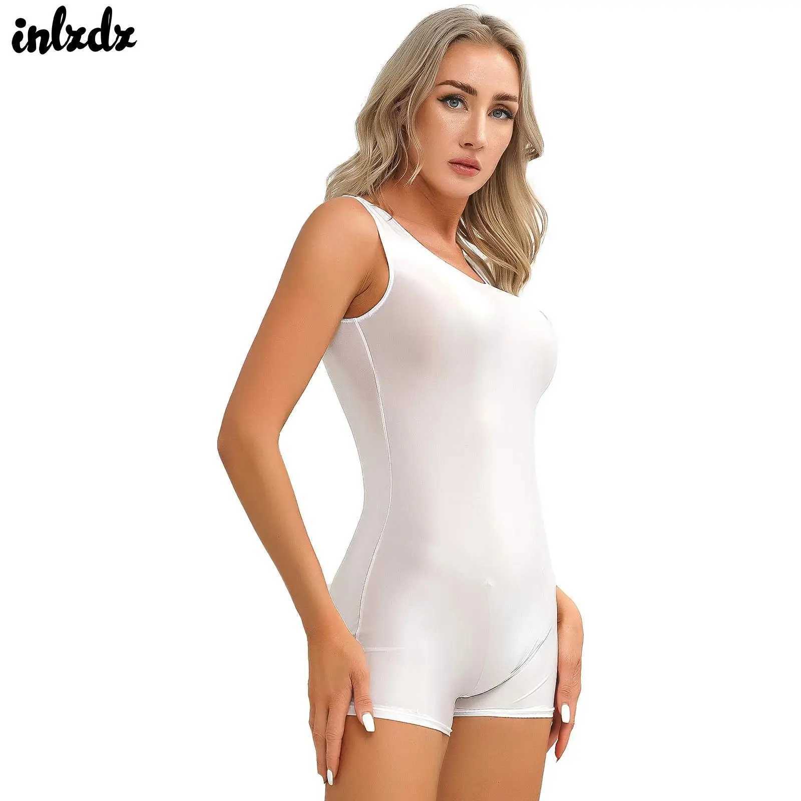 Womens Swimsuit One Piece Swimwear Solid Color Bodybuilding Yoga Gym Fitness Stretchy U Neck Glossy Slim Fit Short JumpsuitW251113