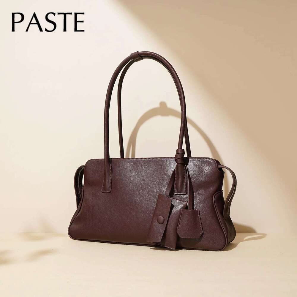 Retro Design Women Top-Handle Handbag With Wallet Vegetable Tanned Cow Leather Long Strap Female Armpit Shoulder Bag