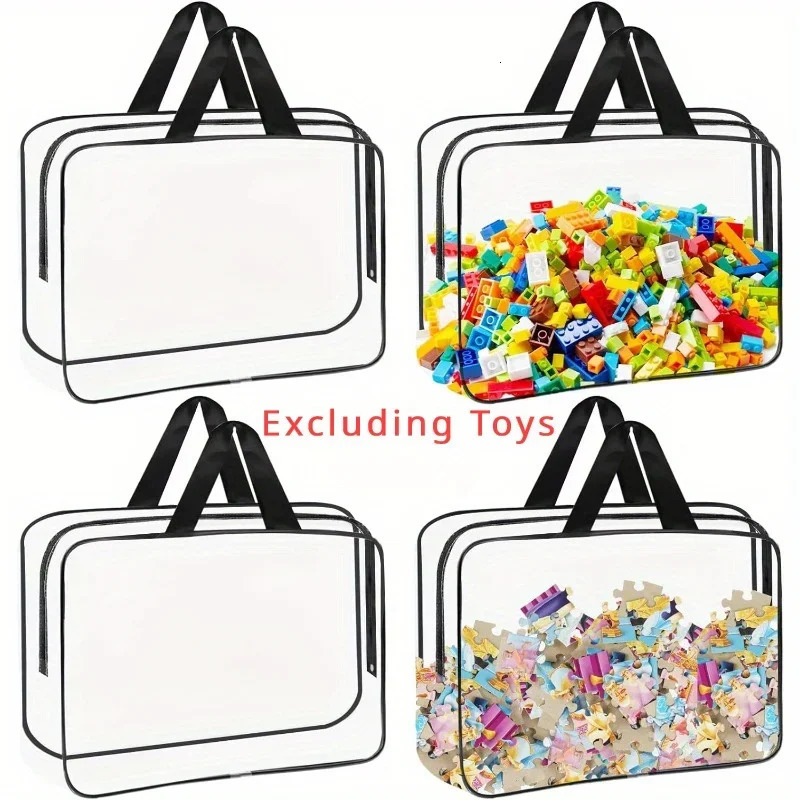Large toy storage bag reusable transparent PVC board game storage travel waterproof organizer bag for books buildings building blocks puzzles 250430