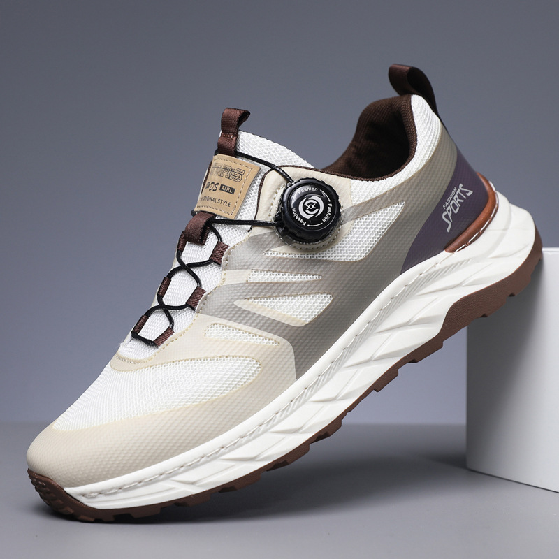 Men's Running Shoes: Breathable Mesh Sneakers for Outdoor Sports Rotating Button Running Dad Trendy Shoes