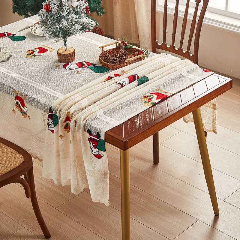 Christmas Khaki embroidered cartoon Santa Claus lace tablecloth Christmas party table cloth cartoon cute style Y251113