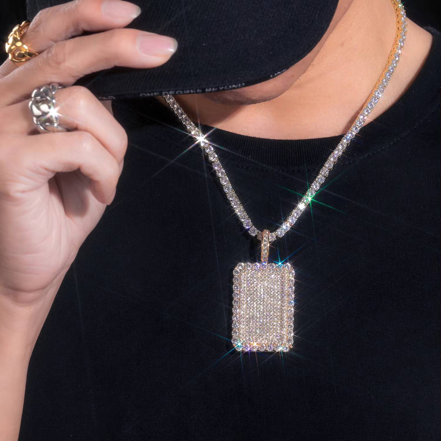 Dropshipping Full VVS Moissanite Iced Out Dog Tag Pendant 925 Sterling Silver Mossanite Jewelry Hip Hop Men White Gold