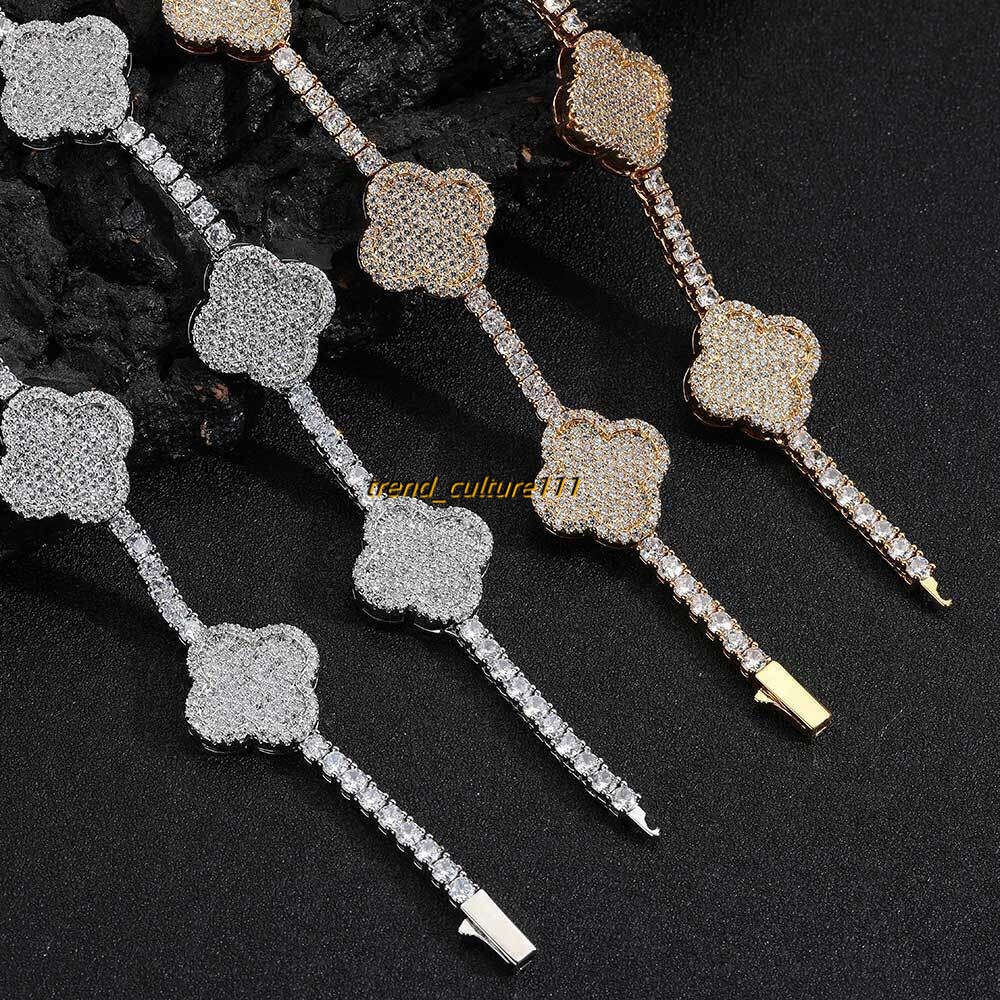 Hip hop Spring Buckle Clover Tennis Chain Moissanite High End Versatile Accessories Men's Necklace