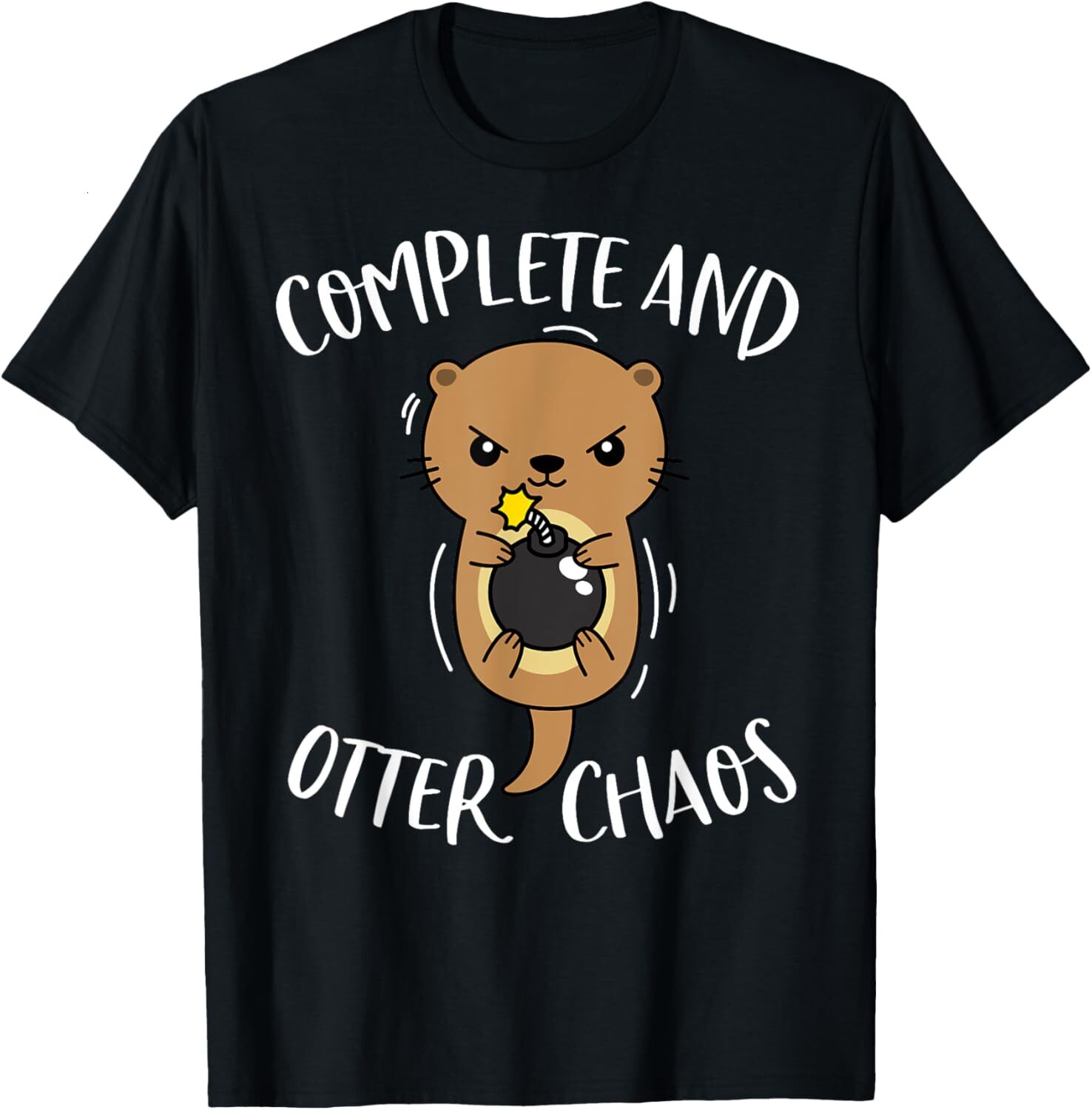 T shirt for Mens Complete and Otter Chaos Funny Cute Sea Otter Pun Graphic Tee Casual Tops Clothes Short sleeve