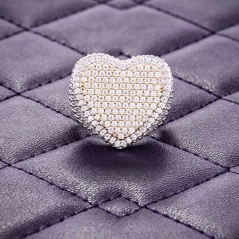 GRA New Design Mens Heart Shaped Moissanite Ring 925 Sterling Silver Iced Bling VVS Two Tone Passes Diamond Tester Hip Hop