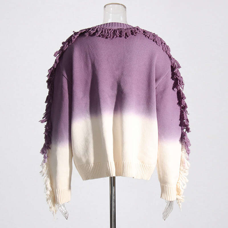 Designer Fashion Forward Long Sleeve Knit Sweater Featuring a Rounded Neck and Roughened Edges Perfect for 2025 Early Spring