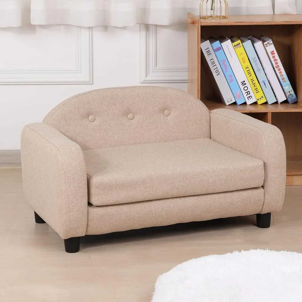 Dog sofa and chair for small pets/cat sofa bed with wooden frame/linen fabric dog bed/cat sofa chair with cushion/dog X250412