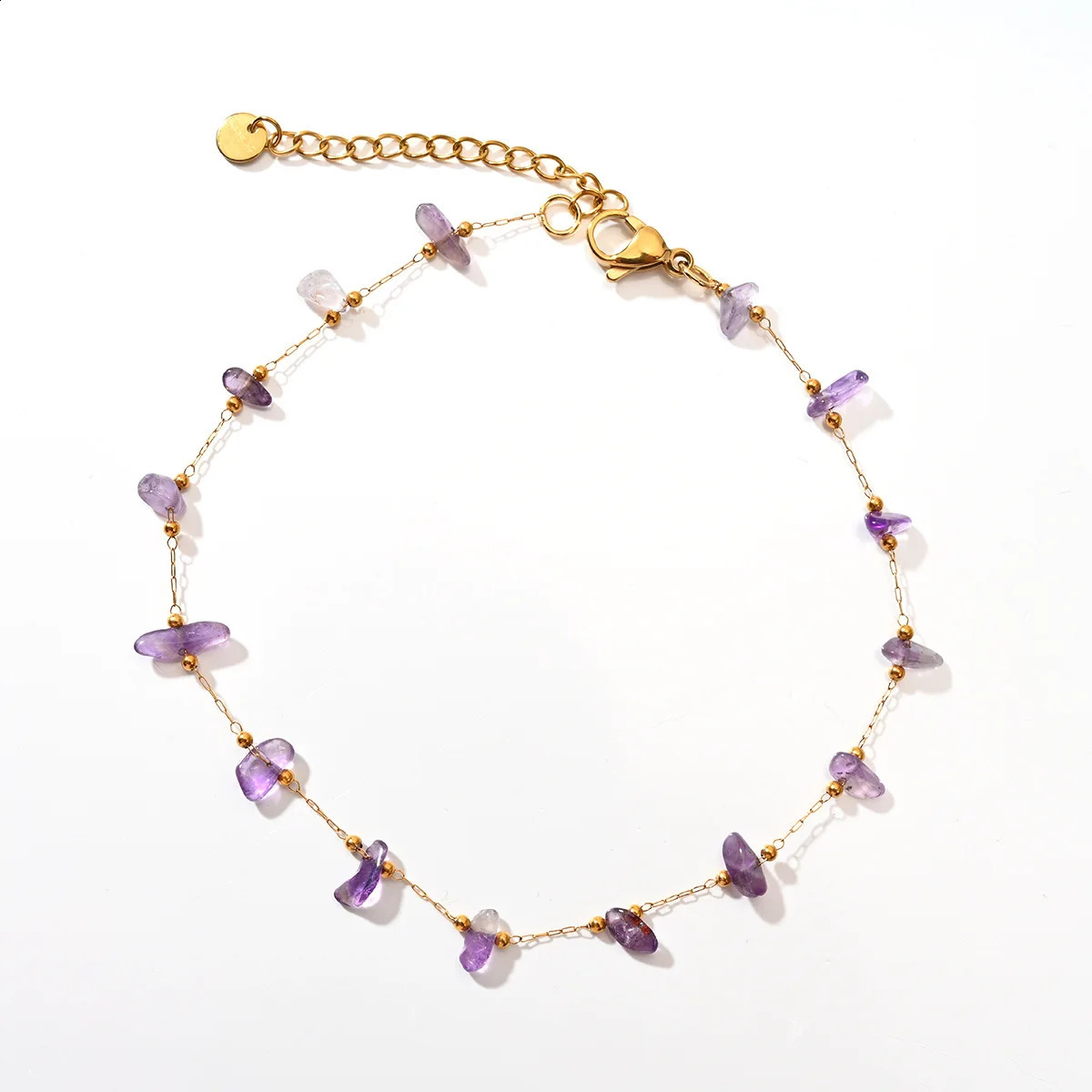 Outdoor beach style stainless steel gravel anklet colored stone decoration 250408