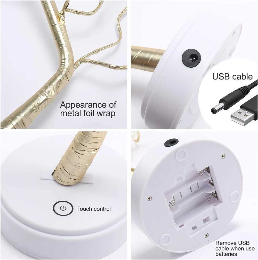 Fairy Tree Table Lamp DIY Willow Pearl Adjustable Branch USB/Battery Powered Gift Home Room Party Wedding Decoration Night Light M251114