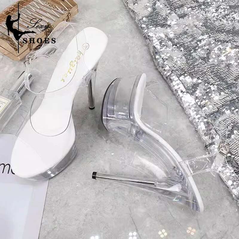 2023 Sexy Super High Heels 15CM Stiletto Girls Shoe for Party Club Stripper Platform Sandals Transparent Crystal Pole Dance